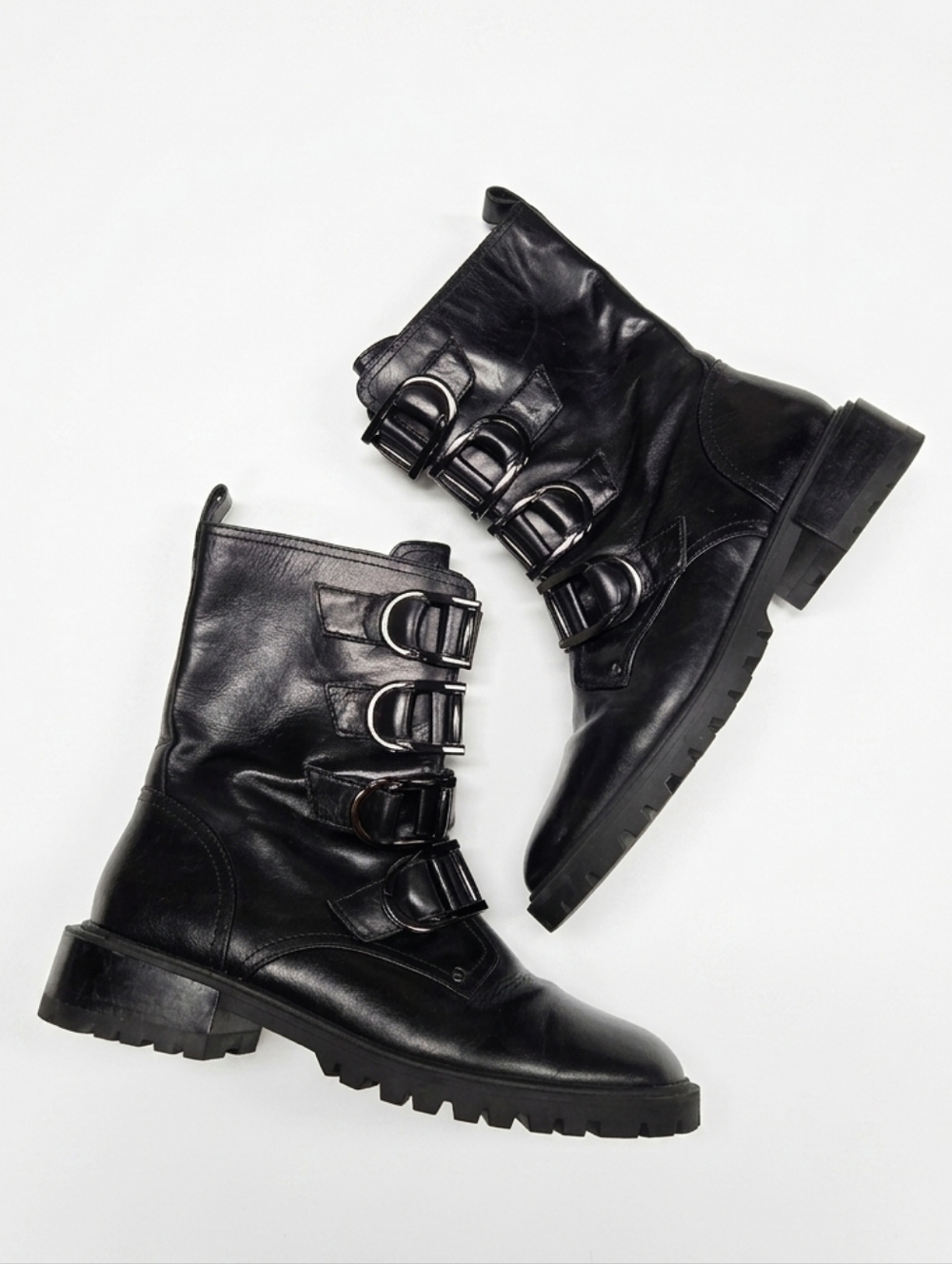 Vince Camuto Leather Frishea Buckle Boots Black Moto Size 9.5